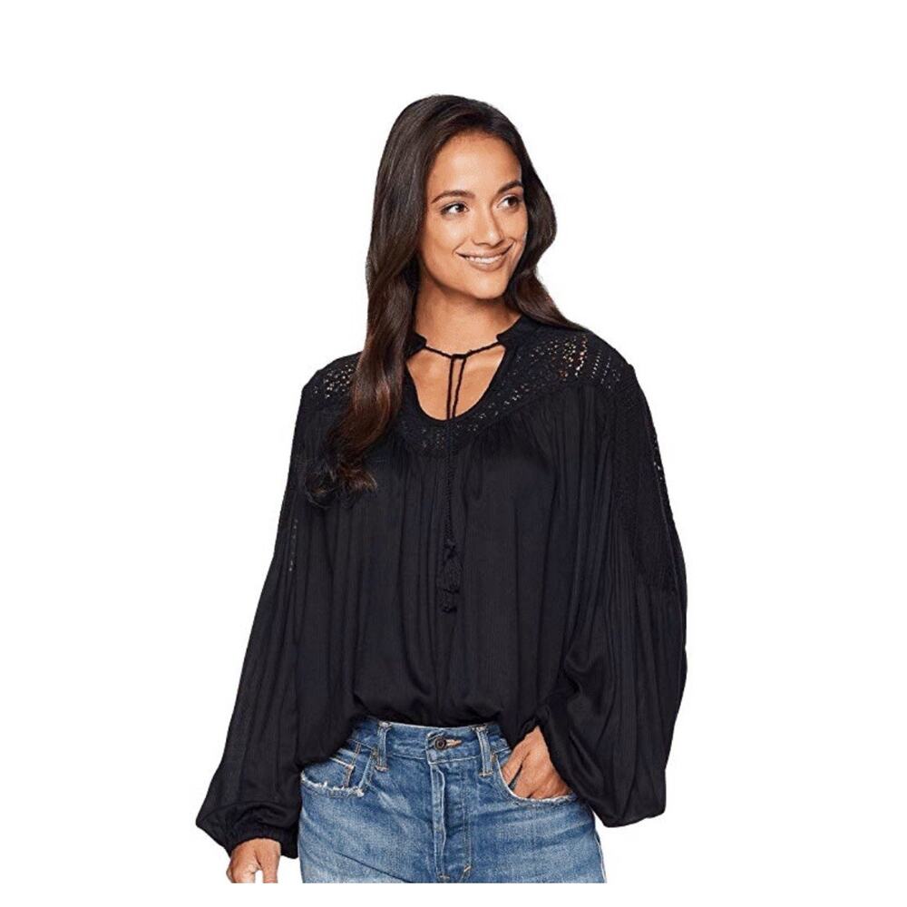LUCKY BRAND BOHO CROCHET LACE MIX PEASANT BLOUSE TOP Sz XL